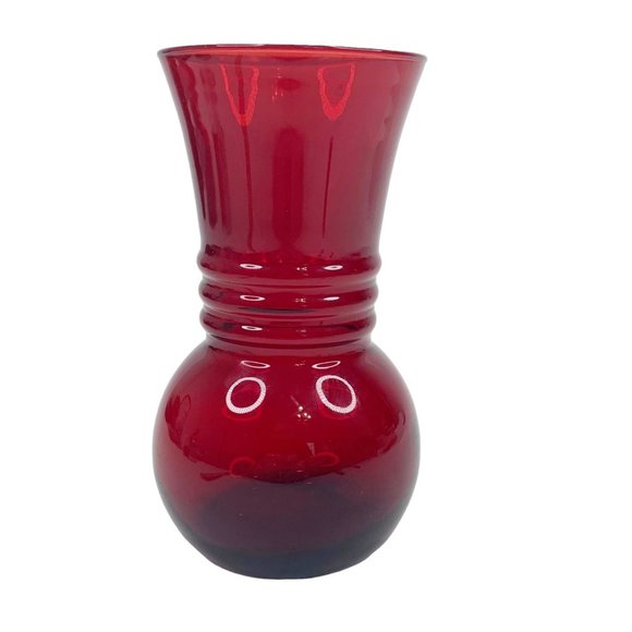 Vintage Anchor Hocking Vase Royal Ruby Red Glass Harding 6.5" Art Deco Rings MCM - Picture 7 of 7